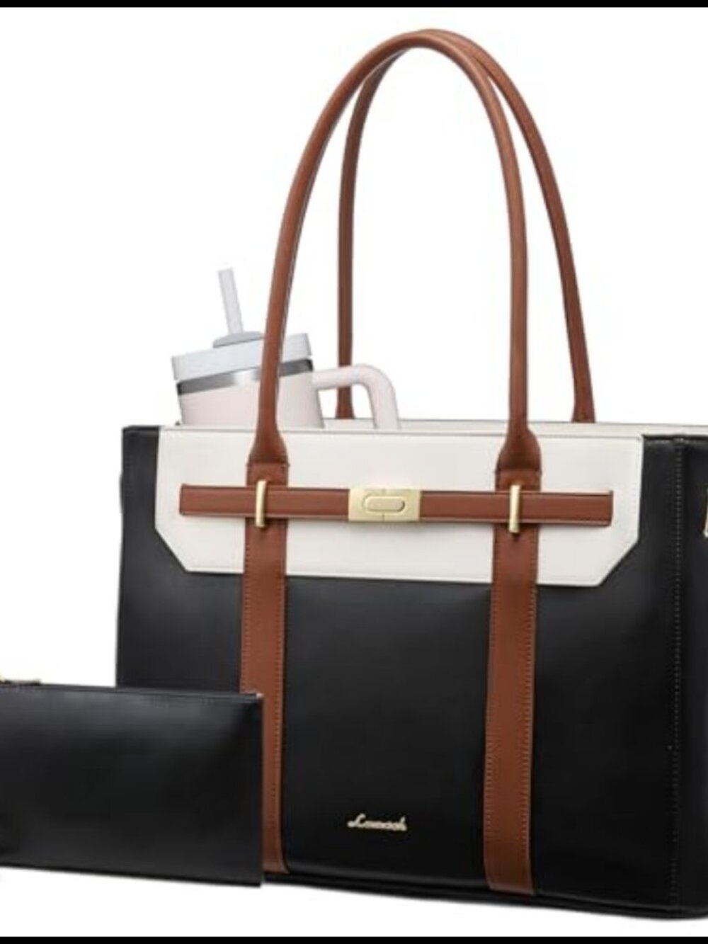 LOVEVOOK PU Leather Laptop Tote Bag 15.6 Inch Work Bag with Wallet